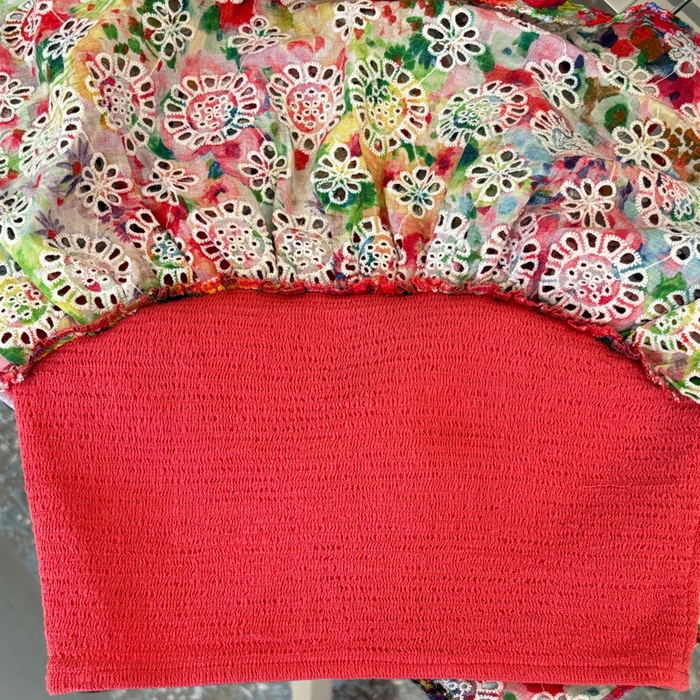 Alice + Olivia Multi-Color Floral Eyelet Ruffle Crop Tube Top Size 0 NWT - Picture 12 of 16